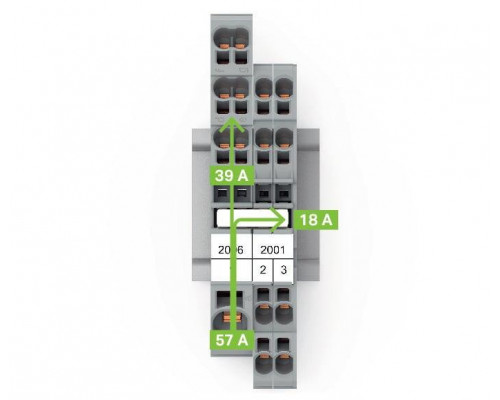 Распределительная клемма; с рабочими пазами; 1 x 6 мм² / 6 x 1.5 мм²; с интегрированной заглушкой; боковая и центральная маркировка; для DIN-rail 35 x 15 и 35 x 7.5; Push-in CAGE CLAMP®; 6,00 мм²; серый