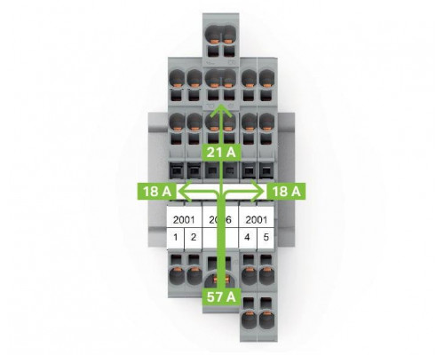 Распределительная клемма; с рабочими пазами; 1 x 6 мм² / 6 x 1.5 мм²; с интегрированной заглушкой; боковая и центральная маркировка; для DIN-rail 35 x 15 и 35 x 7.5; Push-in CAGE CLAMP®; 6,00 мм²; чёрная