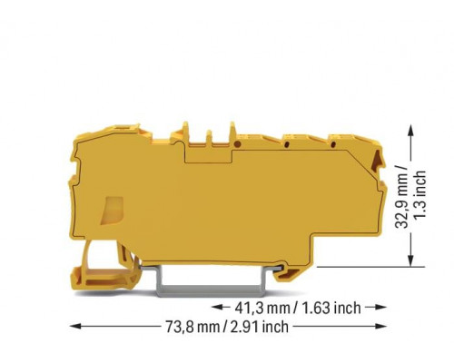 Распределительная клемма; с рабочими пазами; 1 x 6 мм² / 6 x 1.5 мм²; с интегрированной заглушкой; боковая и центральная маркировка; для DIN-rail 35 x 15 и 35 x 7.5; Push-in CAGE CLAMP®; 6,00 мм²; жёлтая
