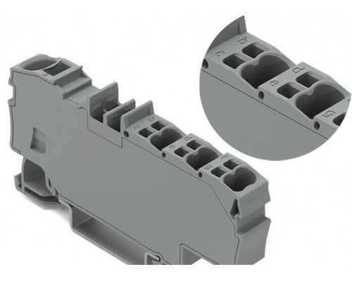 Распределительная клемма; с рабочими пазами; 1 x 6 мм² / 6 x 1.5 мм²; с интегрированной заглушкой; боковая и центральная маркировка; для DIN-rail 35 x 15 и 35 x 7.5; Push-in CAGE CLAMP®; 6,00 мм²; оранжевая