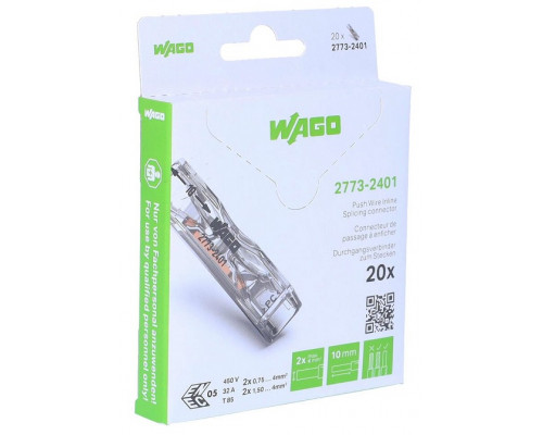 2-проводная клемма, 0,75-4,0 мм2 для ремонта кабеля, прозрачная; 32 А набор 20 шт.