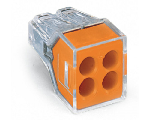 4-проводная клемма, 0,5-2,5 mm², прозрачная, оранжевый колпачок
