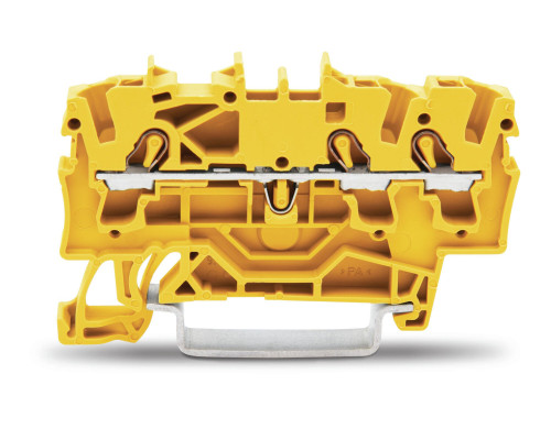 3-пров. проходная клемма,; 2.5 мм²; применима для Ex e II s; боковая и центральная маркировка; для DIN-rail 35 x 15 и 35 x 7.5; Push-in CAGE CLAMP®; 2,50 мм²; жёлтая
