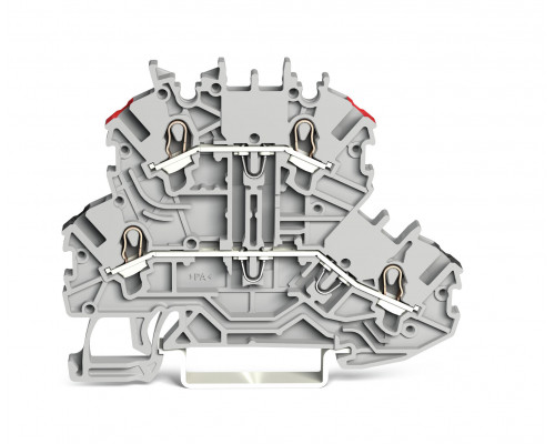 Двухуровневая клемма проходная, серая для KNX; верхний уровень маркирован белым, нижний уровень маркирован жёлтым, для рейки DIN 35 x 15 şi 35 x 7,5; CAGE CLAMP® технология; 1,00 мм²