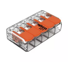 КЛЕММА 5-ПРОВОДНАЯ УНИВЕРСАЛЬНАЯ 0,5-6 mm²; 41Аmax. ПРОЗРАЧНАЯ ; МАКС. ТЕМПЕРАТУРА 85°C