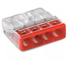 4-проводная клемма, 0,5-2,5 mm², прозрачная, красный колпачок